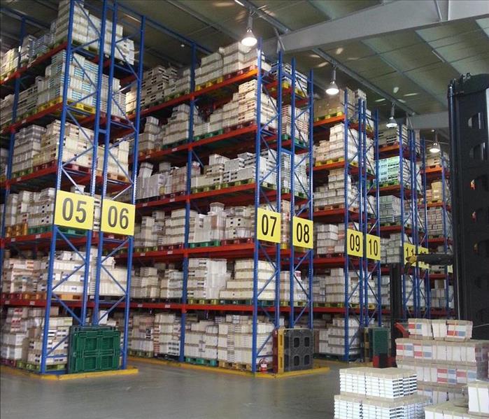 Shelves of products in a warehouse