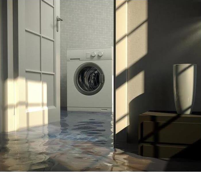 A flooded laundry room